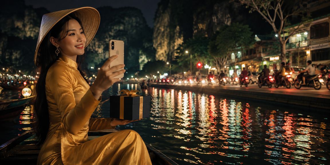 Cảnh đêm tuyệt đẹp vùng Ninh Bình xen lẫn ánh đèn neon